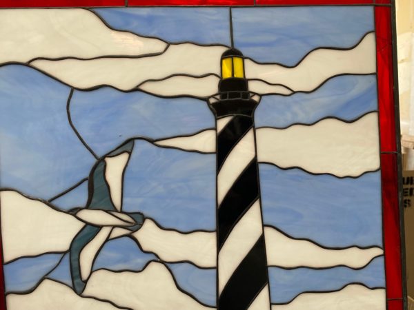 East Coast Lighthouse & Seagull Stained Glass Window