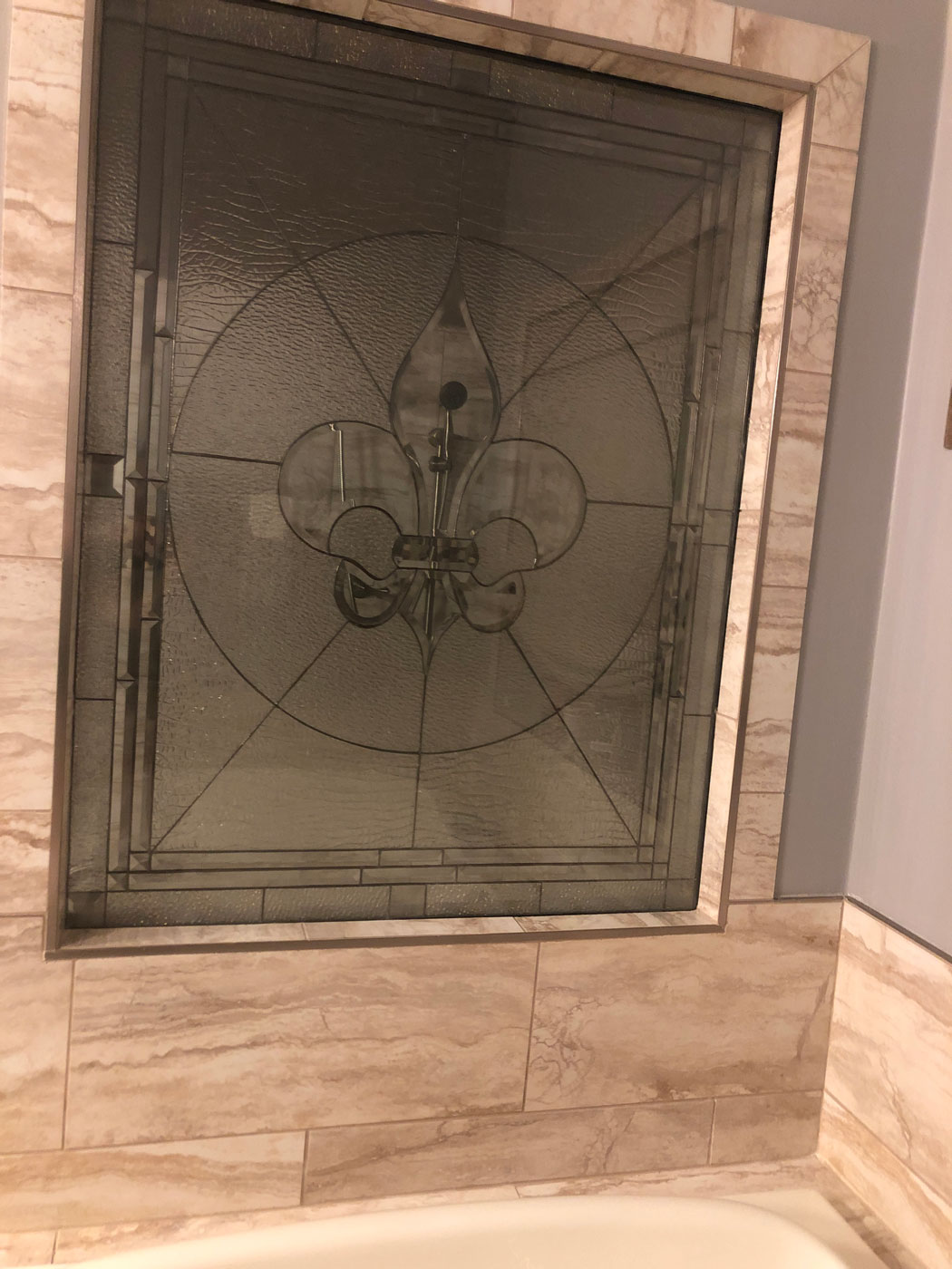 Clear Stained Glass installed over a Bathtub