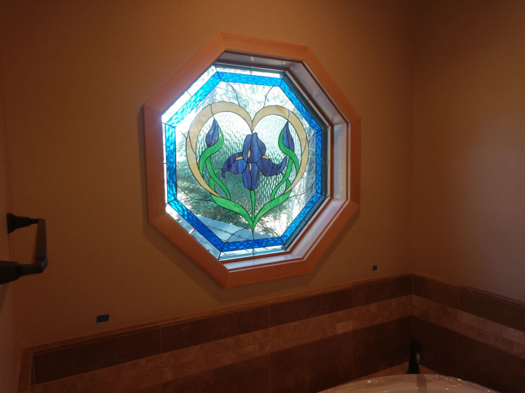 Octagon Stained Glass Windows Installed in a Bathroom