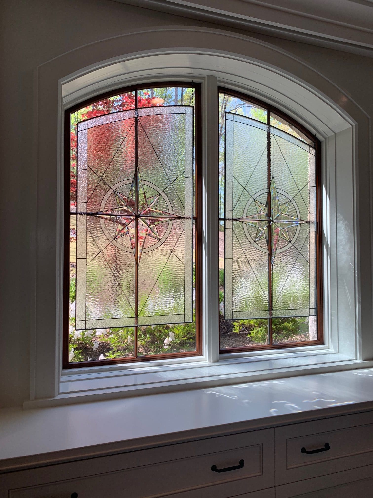 Clear Stained Glass Window Hung in front of their current window, provide privacy and beauty