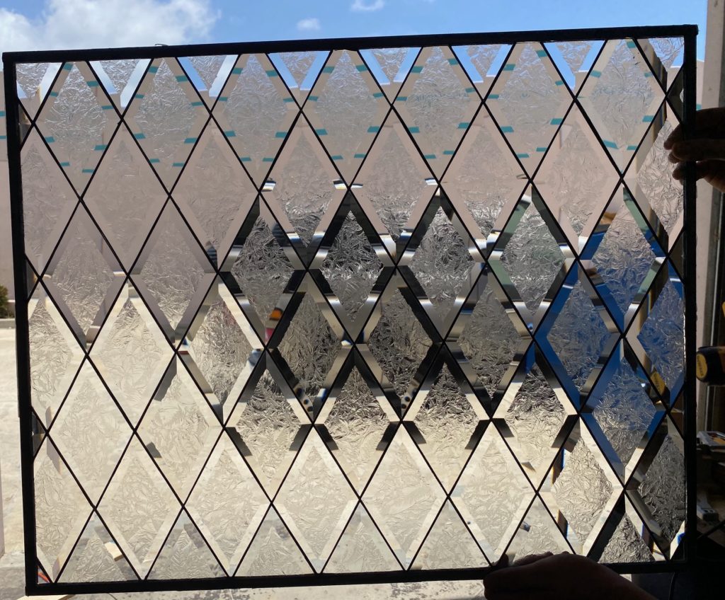 All Clear Tudor Style Beveled Diamond glue Chip Stained Glass Window Panel (Two available)