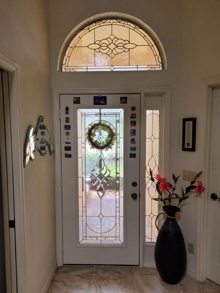 Clear and Beveled Stained Glass Transom Window with minimal install