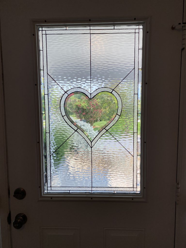 Lovely Heart Shape! Clear Beveled Stained Glass Door Insert