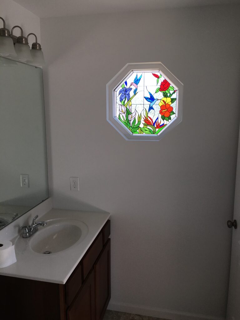 Beautiful! Hummingbirds and Flowers Octagon Stained Glass Installed