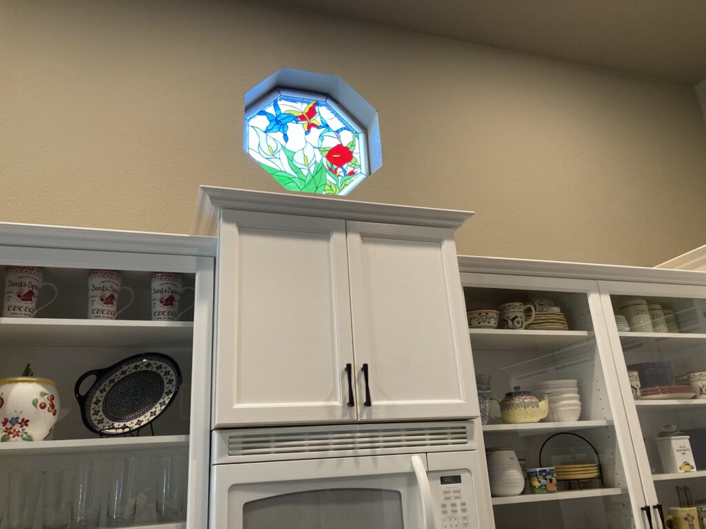 Octagon Calla Lily Flowers and Butterfly Stained Glass Window