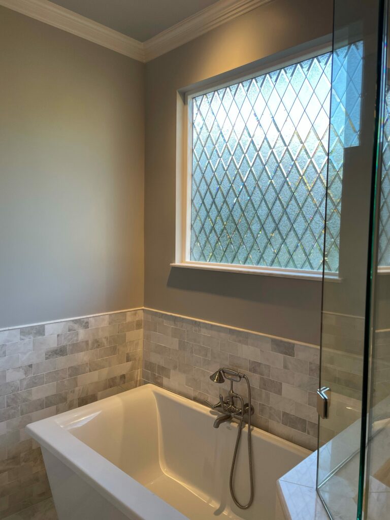 Glue chip Beveled Diamond Windows, triple paned, white vinyl, installed
