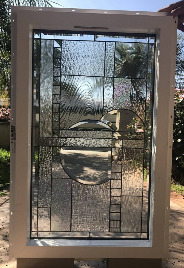 The "Palos Verdes" Stained Glass Beveled Clear Textured Vinyl Framed and Insulated