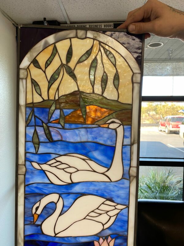 Swans & Lily Pads Stained Glass Window Panel