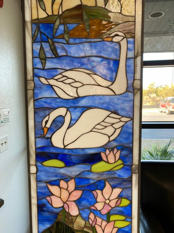 Swans & Lily Pads Stained Glass Window Panel