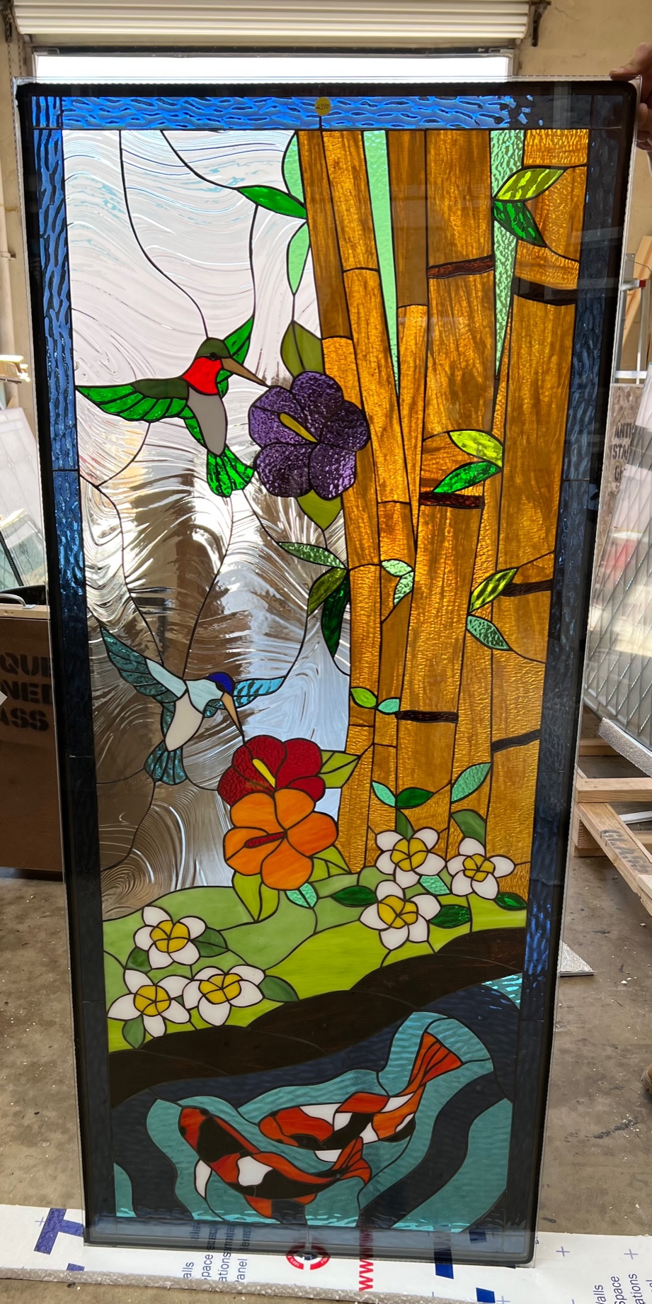 Unique Hummingbird And Koi Fish Stained Glass Shipped To Redlands Ca Stainedglasswindows Com
