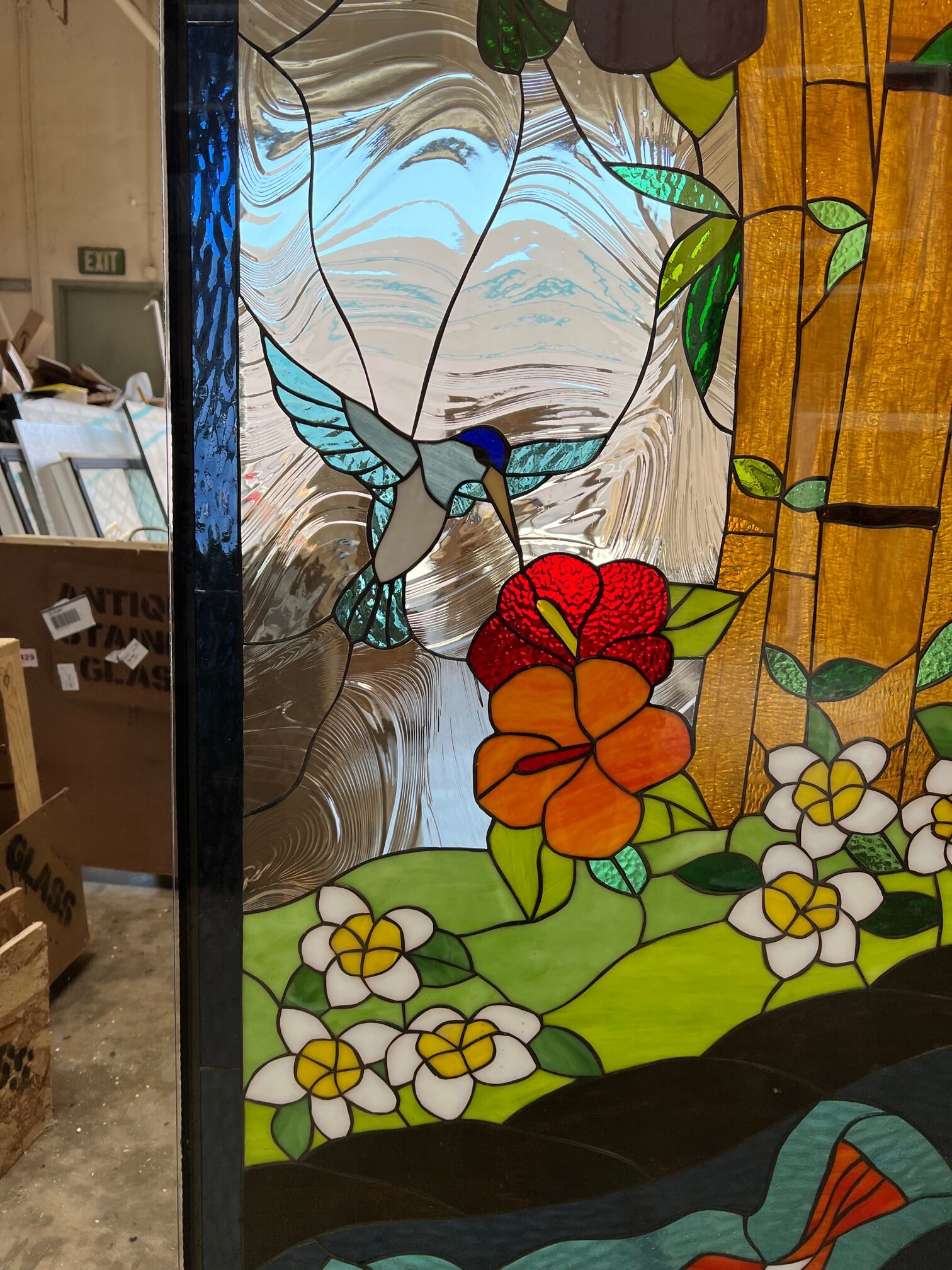 Unique Hummingbird And Koi Fish Stained Glass Shipped To Redlands Ca Stainedglasswindows Com