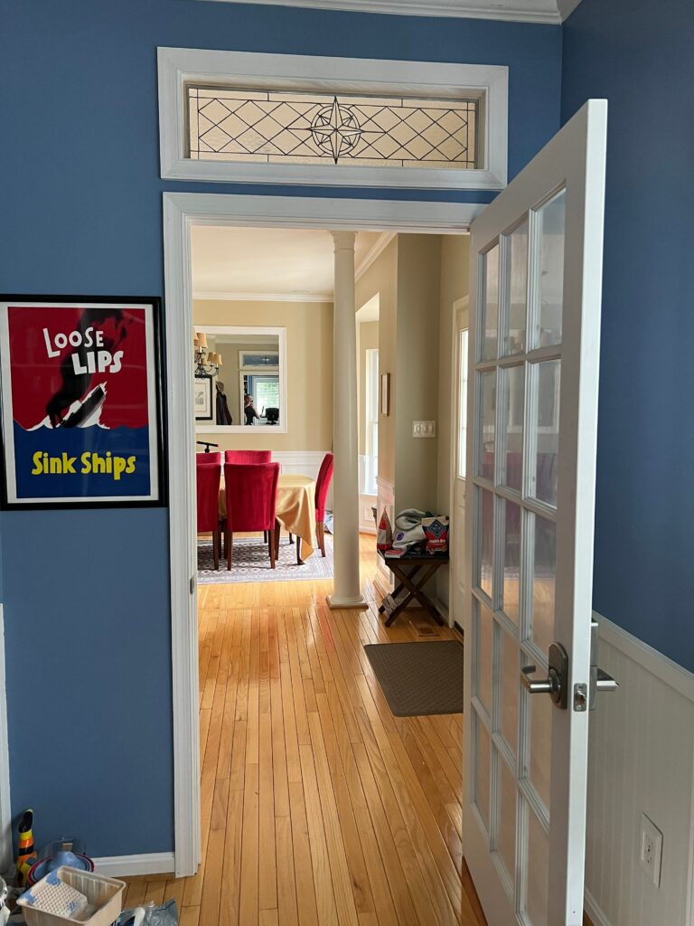 Lovely Compass Clear Stained Glass Transom Window