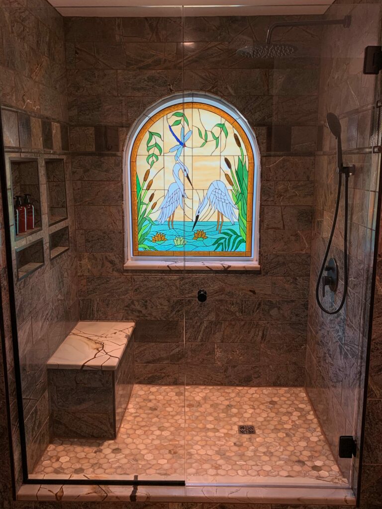 Beautiful stained glass panels for a Bathroom Remodel