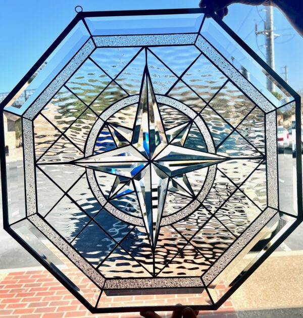 The “Beveled Octagonal Maywood” Compass Leaded Stained Glass Window