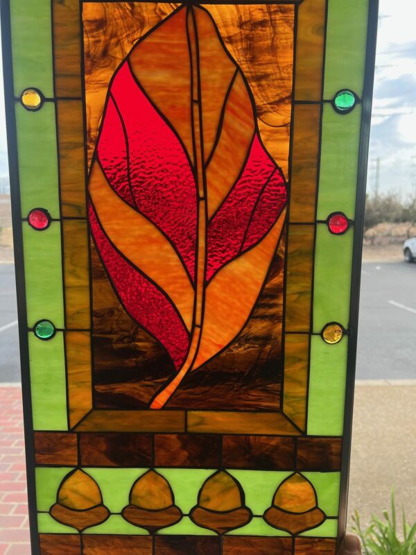 Vibrant Autumn Oak Leaf & Acorn Stained Glass Window Panel
