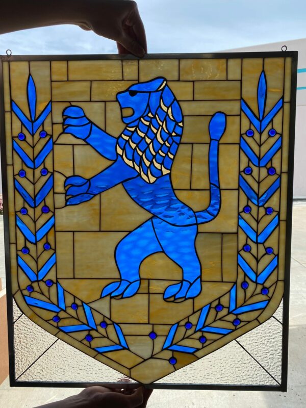 Heraldic Lion Stained Glass Window Panel