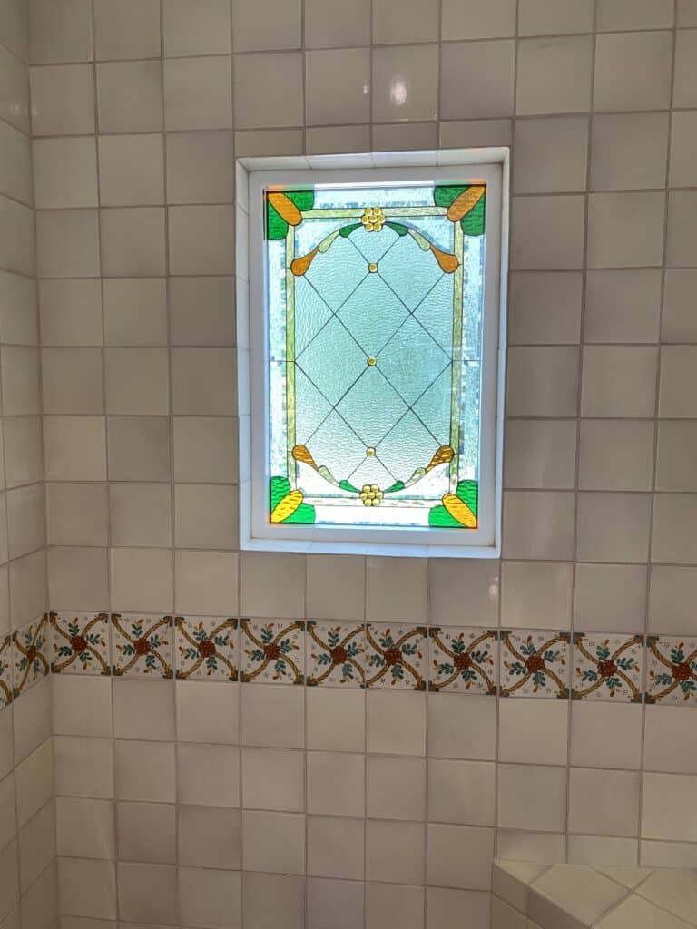 Beautiful Stained Glass Window Installed in the shower