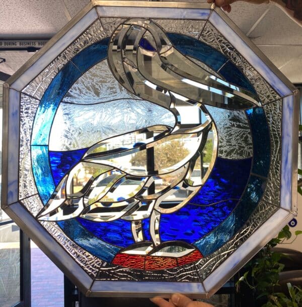 Wow! Hand Beveled & Stained Glass Octagon Pelican Leaded Stained Glass Window