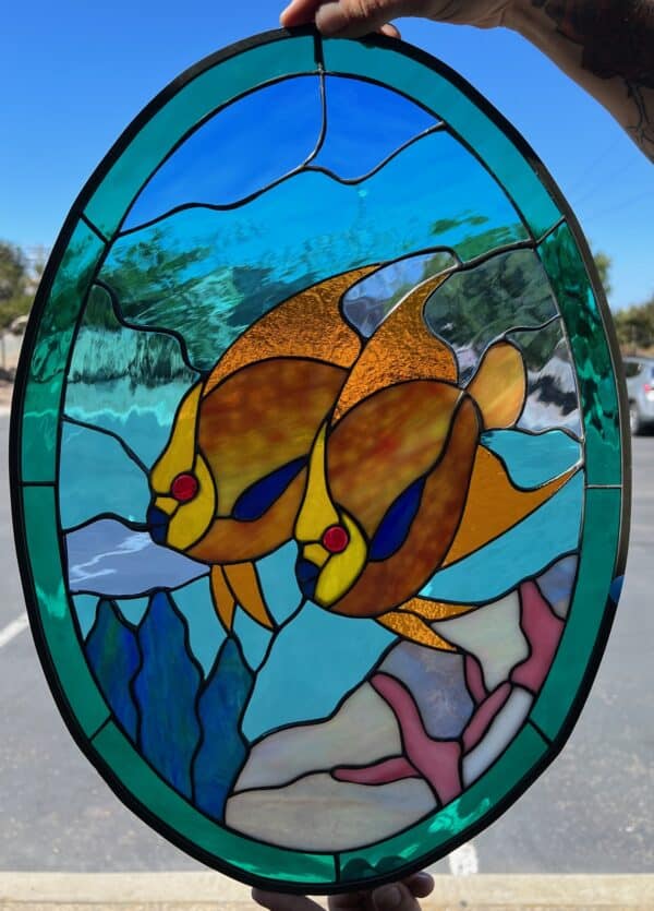 Beautiful Pair of Fish Stained Glass Window