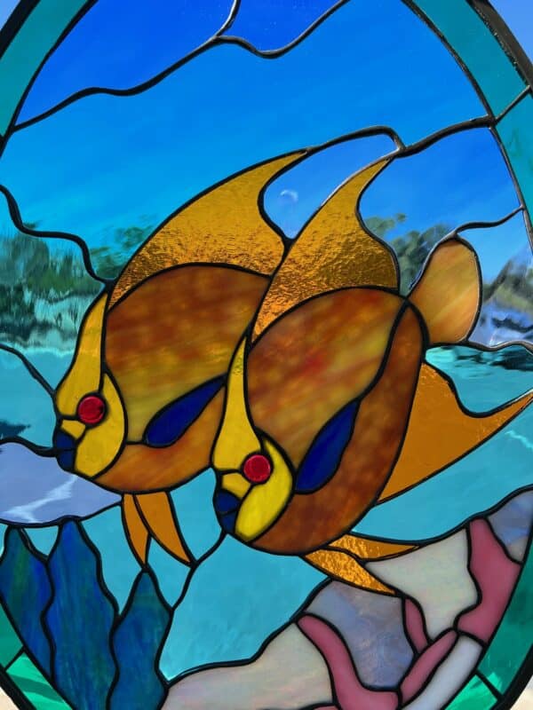 Beautiful Pair of Fish Stained Glass Window