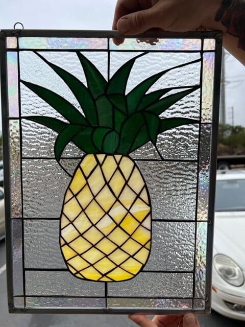 Fresh Cut Pineapple Stained Glass Window Panel