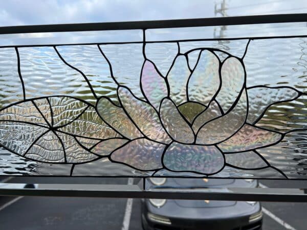 The Elegant Lotus, Lily & Dragonfly Stained Glass Window Panel