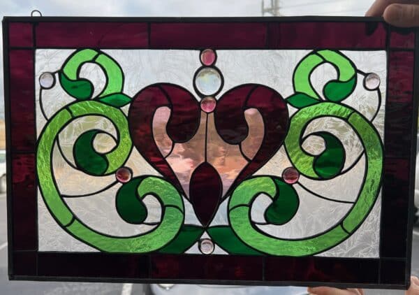 Victorian Heart Stained Glass Window Panel