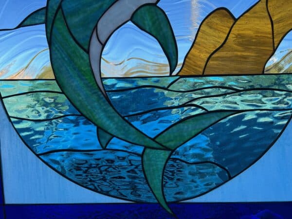 Thrashing Marlin in Cabo San Lucas Stained Glass Window Panel
