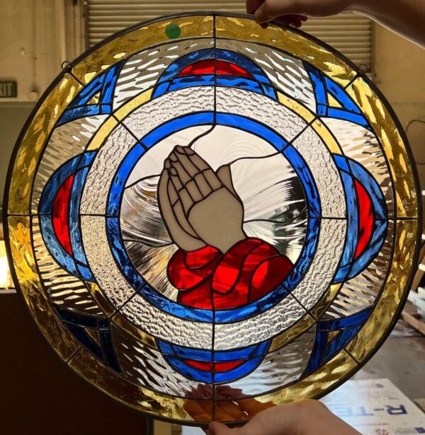 Praying Hands Stained Glass Window Panel