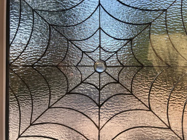 Unique Spider Web Stained Glass Beveled Clear Textured Vinyl Framed and Insulated