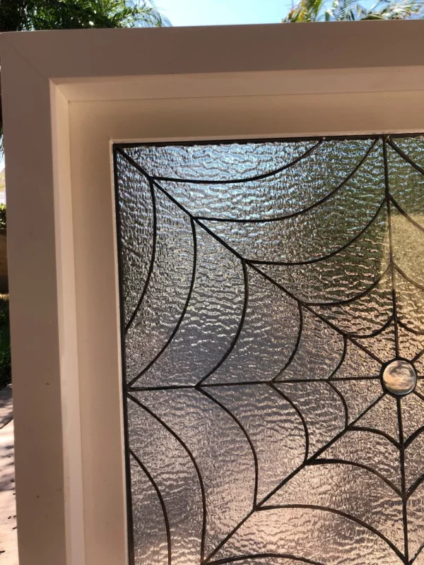 Unique Spider Web Stained Glass Beveled Clear Textured Vinyl Framed and Insulated
