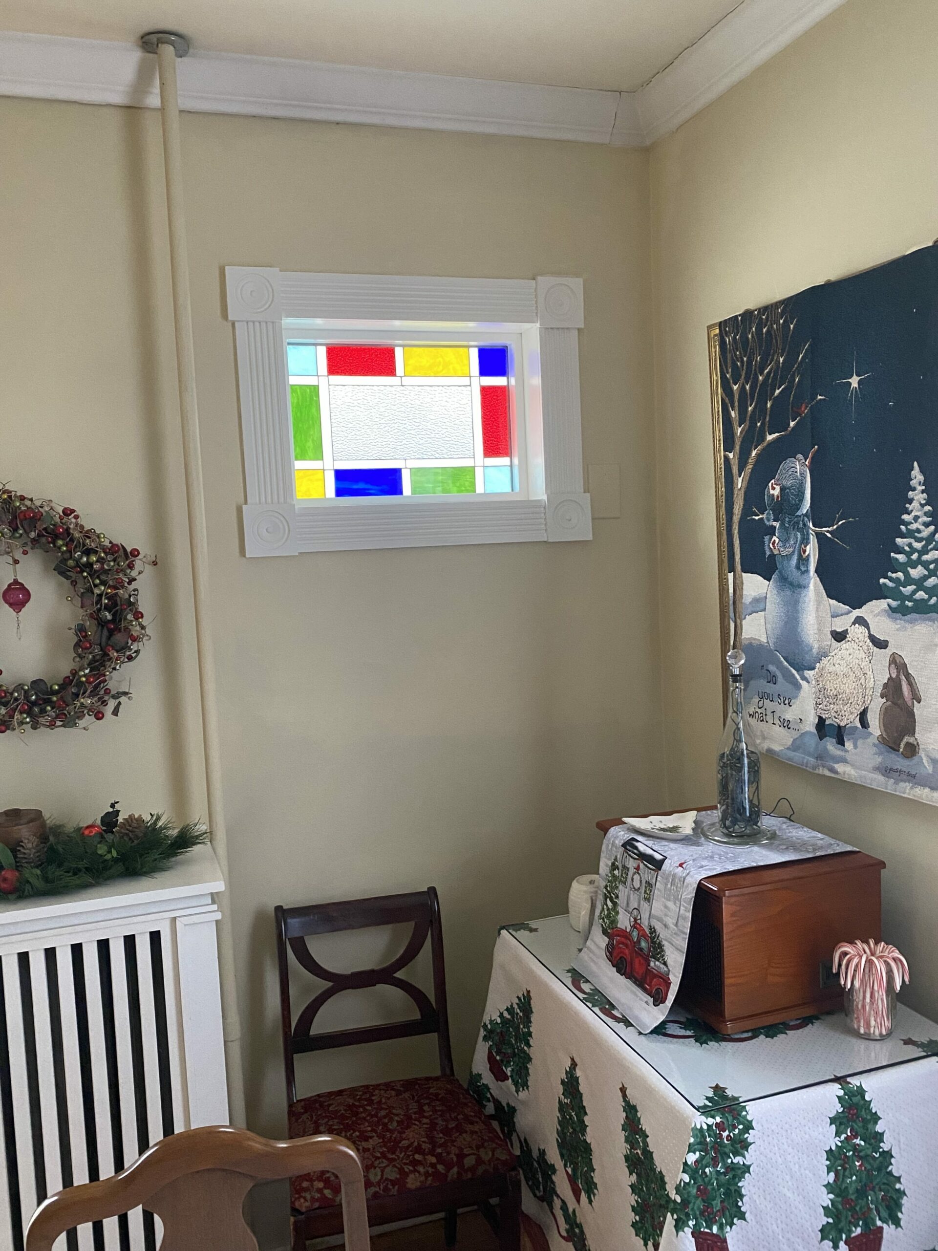 Nice installed Stained Glass Window replacing an AC unit