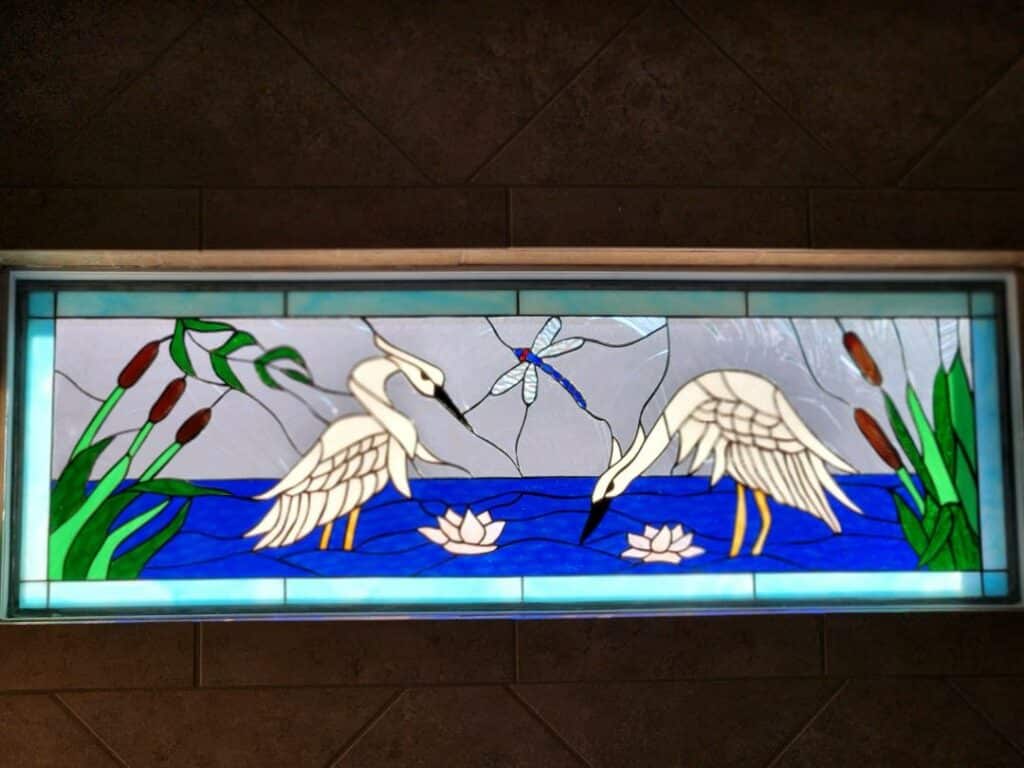 Egret and dragon-fly Stained Glass Minimal Install