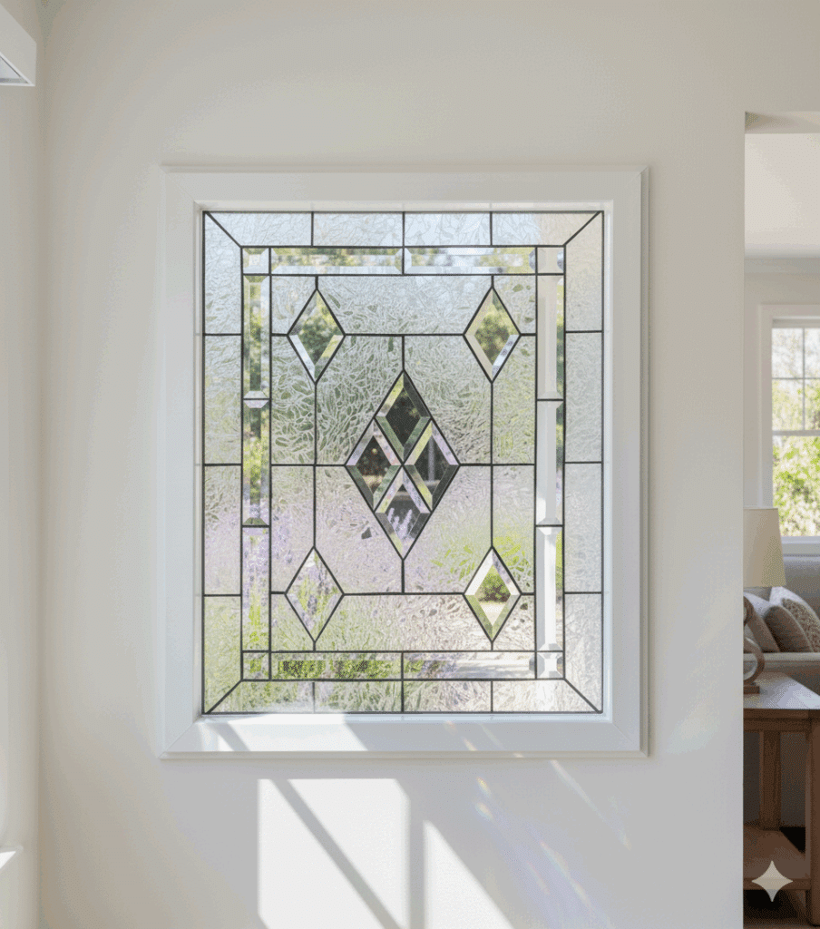 Vinyl Framed & Insulated Clear Beveled Diamond & Stained Glass Window