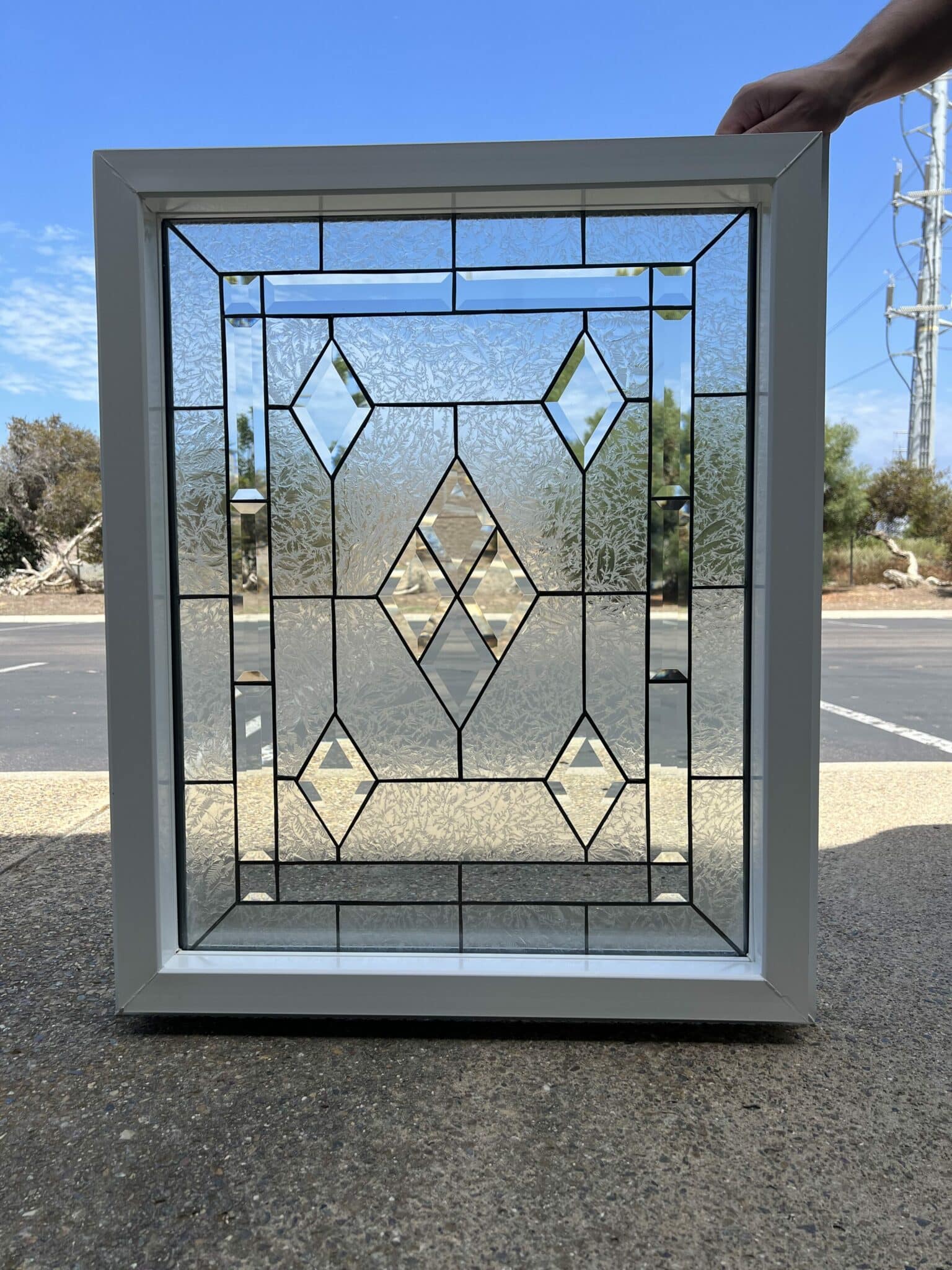 Vinyl Framed & Insulated Clear Beveled Diamond & Stained Glass Window