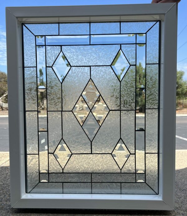 Vinyl Framed & Insulated Clear Beveled Diamond & Stained Glass Window