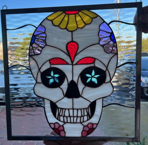 The "Day of the Dead Skull Stained Glass Window"