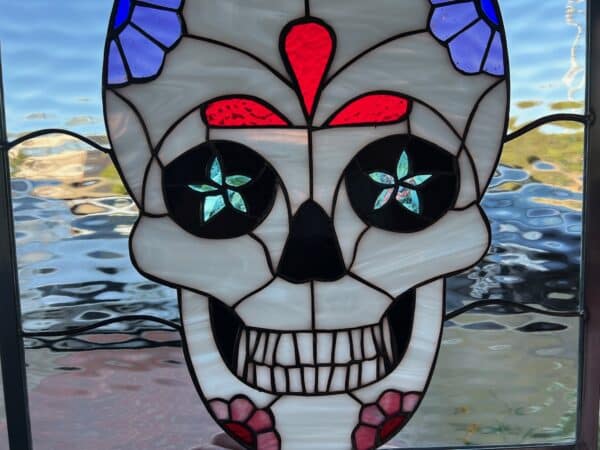 The "Day of the Dead Skull Stained Glass Window"