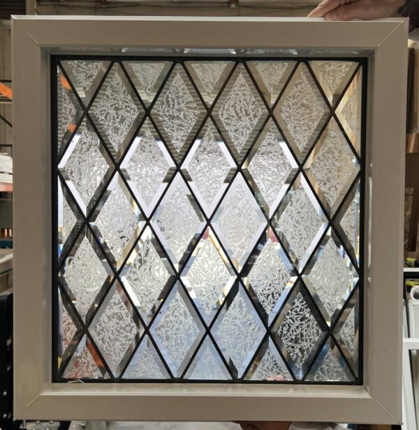 Vinyl Framed and Insulated!! The Glue Chip beveled Privacy Diamonds Classic Stained Glass Window