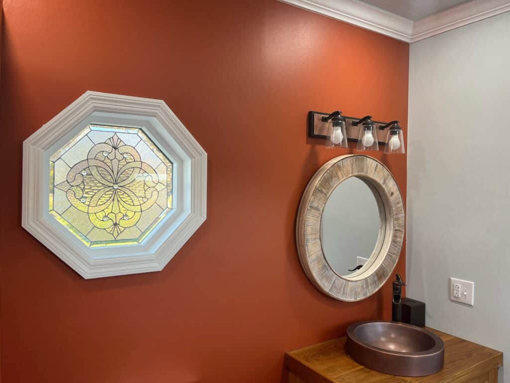Stunning "Windsor" Stained Glass Installed in a Bathroom