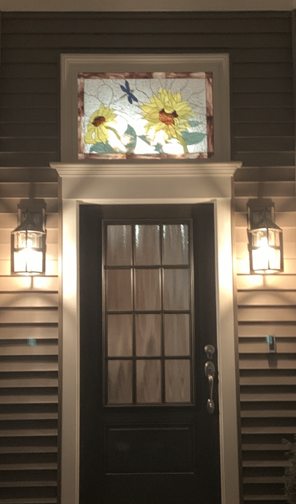 Sunflower and dragon-fly Stained Glass Transom