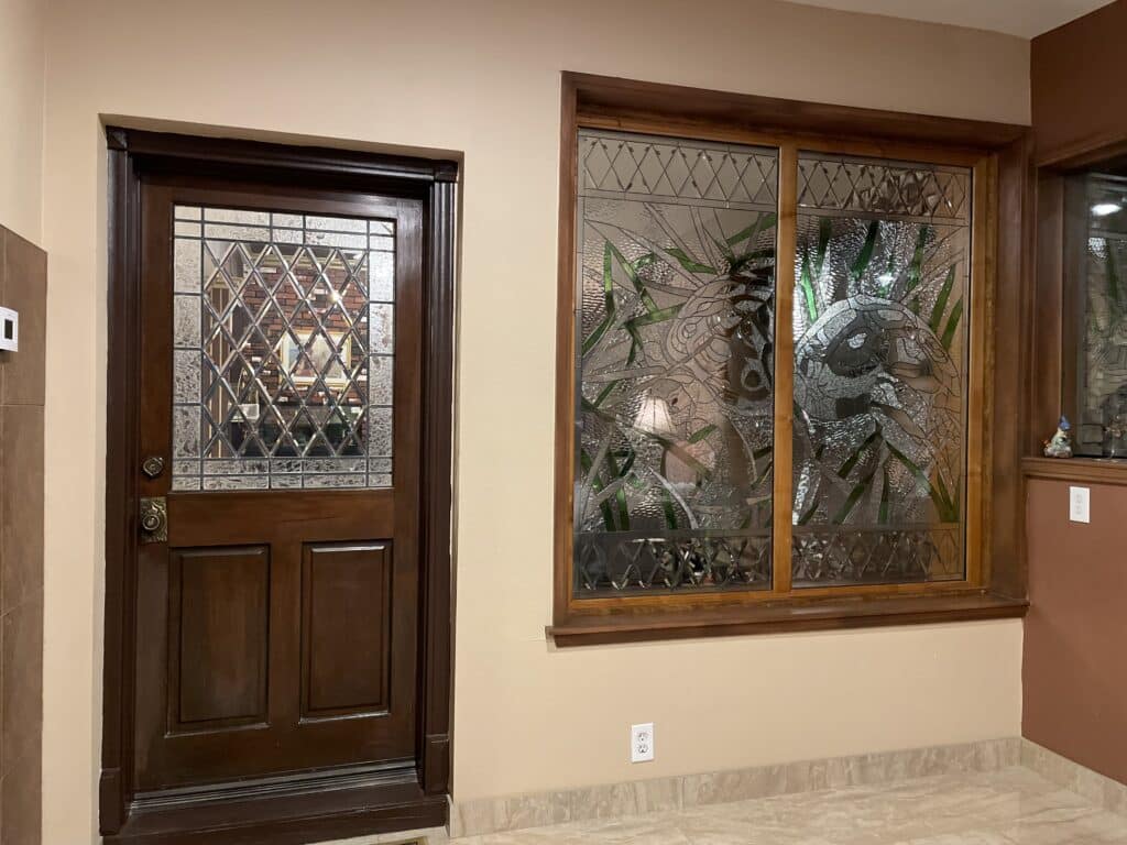 Custom Designed Stained & Beveled Glass Room Divider of Client’s Pet!