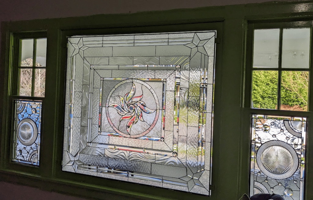 Clear and Beveled Center Window Stained Glass, Minimal Install