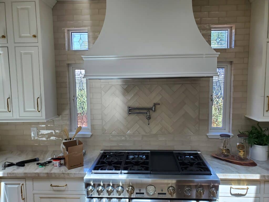 Clear and beveled Stained Glass Installed in a Kitchen!