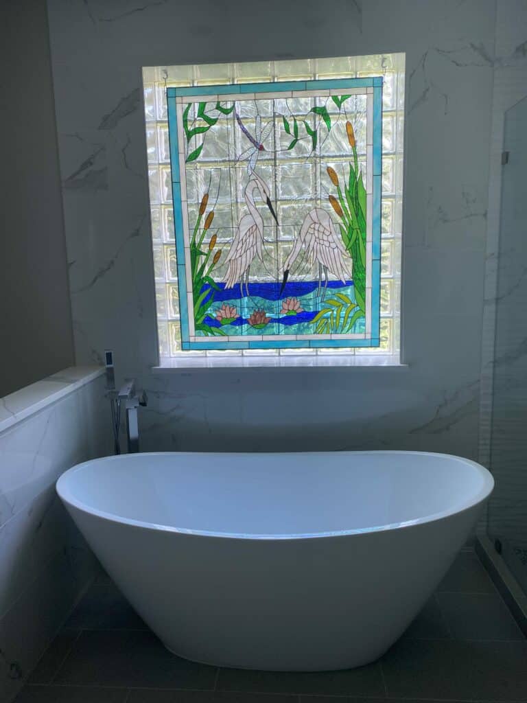 Before and After! Egret Pattern Installed in a Bathroom