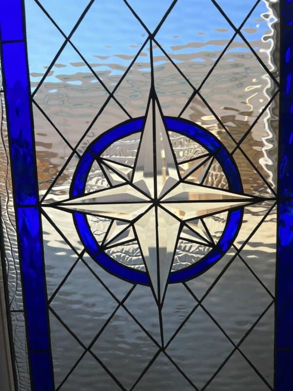 Install Ready! Vinyl Framed & Insulated Compass Rose Stained Glass Window