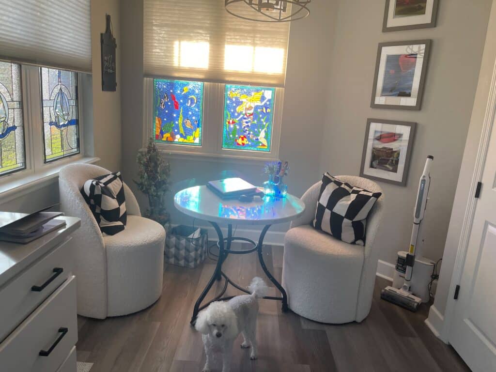 Awesome! Before and After Mermaid Stained Glass Installed in a Livingroom
