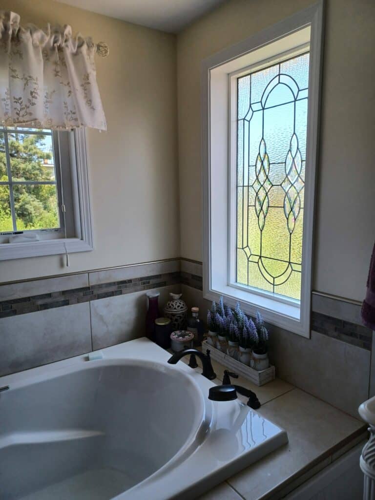 StainedGlass using Lead Came and Glue Chip Bevel Diamonds for privacy