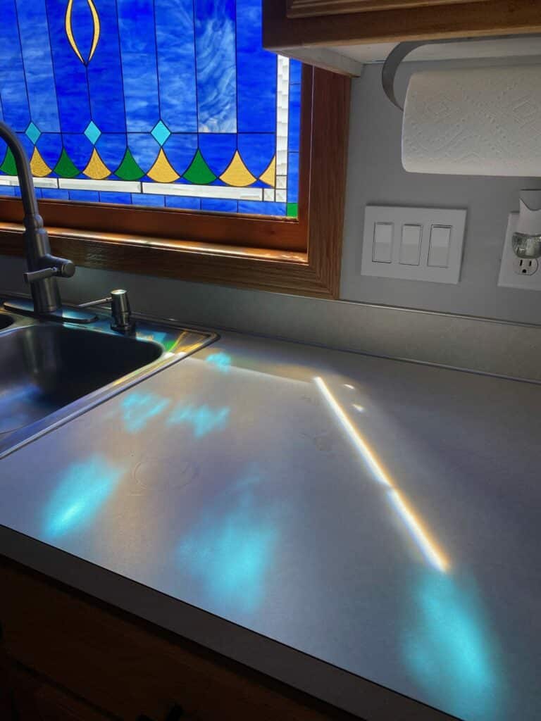 Before and After! Stained Glass Installed in a Kitchen Sink Window