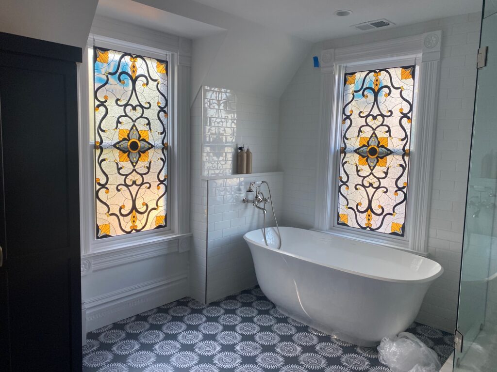 Stunning! Stained Glass Windows Installed in a Bathroom